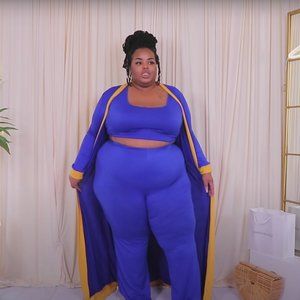 AS. 3 Piece Duster Set - Blue/Gold-Mustard